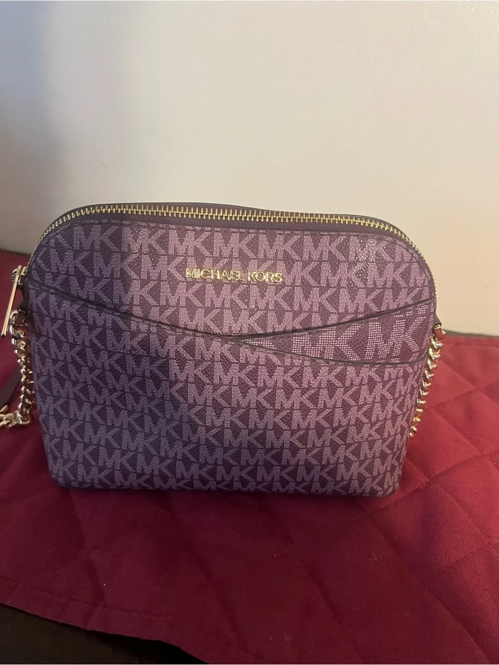 Michael Kors Purple MK Signature Crossbody with Gold Hardware
